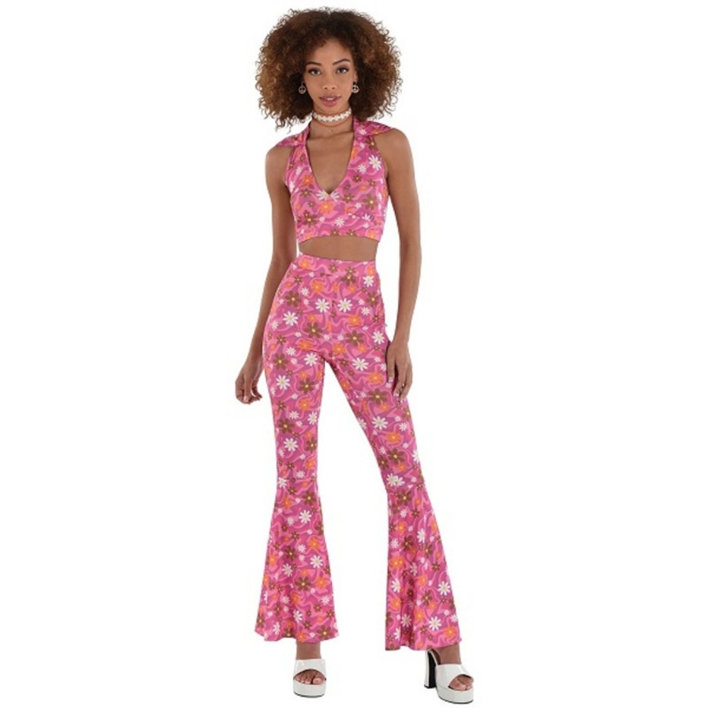 60's/70's Pink Flower Power Halter Top and Pants Set